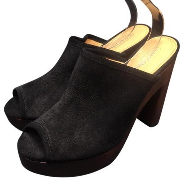 Coach Black Suede Janett Peep Toe Mules/Slides - Picture 1 of 11